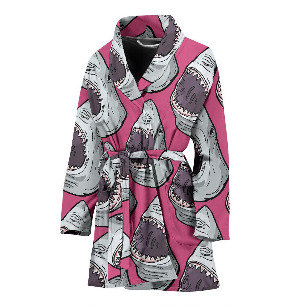 Great White Shark Pattern Print Design 01 Women Bathrobe