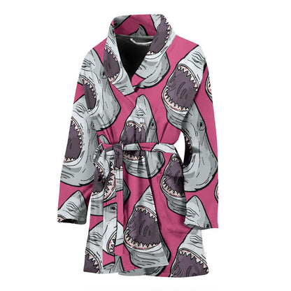 Great White Shark Pattern Print Design 01 Women Bathrobe