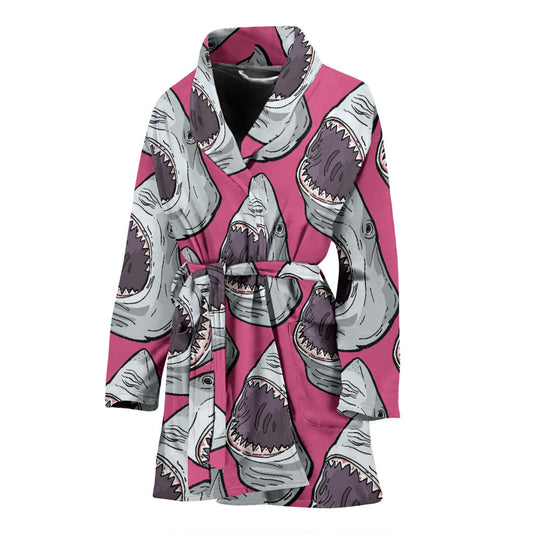 Great White Shark Pattern Print Design 01 Women Bathrobe