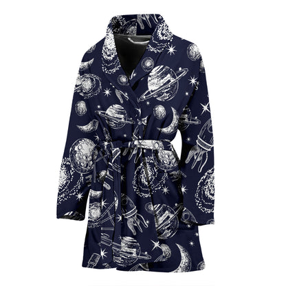 Space Rocket Print Design LKS301 Women Bathrobe