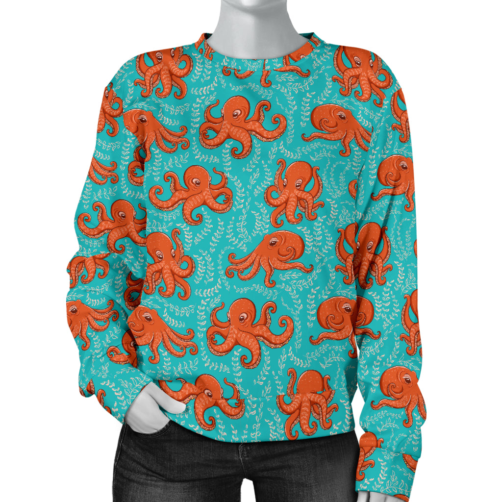 Octopus Cartoon Design Print Themed Women Long Sleeve Sweatshirt