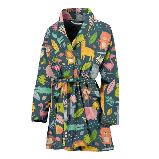 Safari Animal Cartoon Print Design LKS305 Women Bathrobe