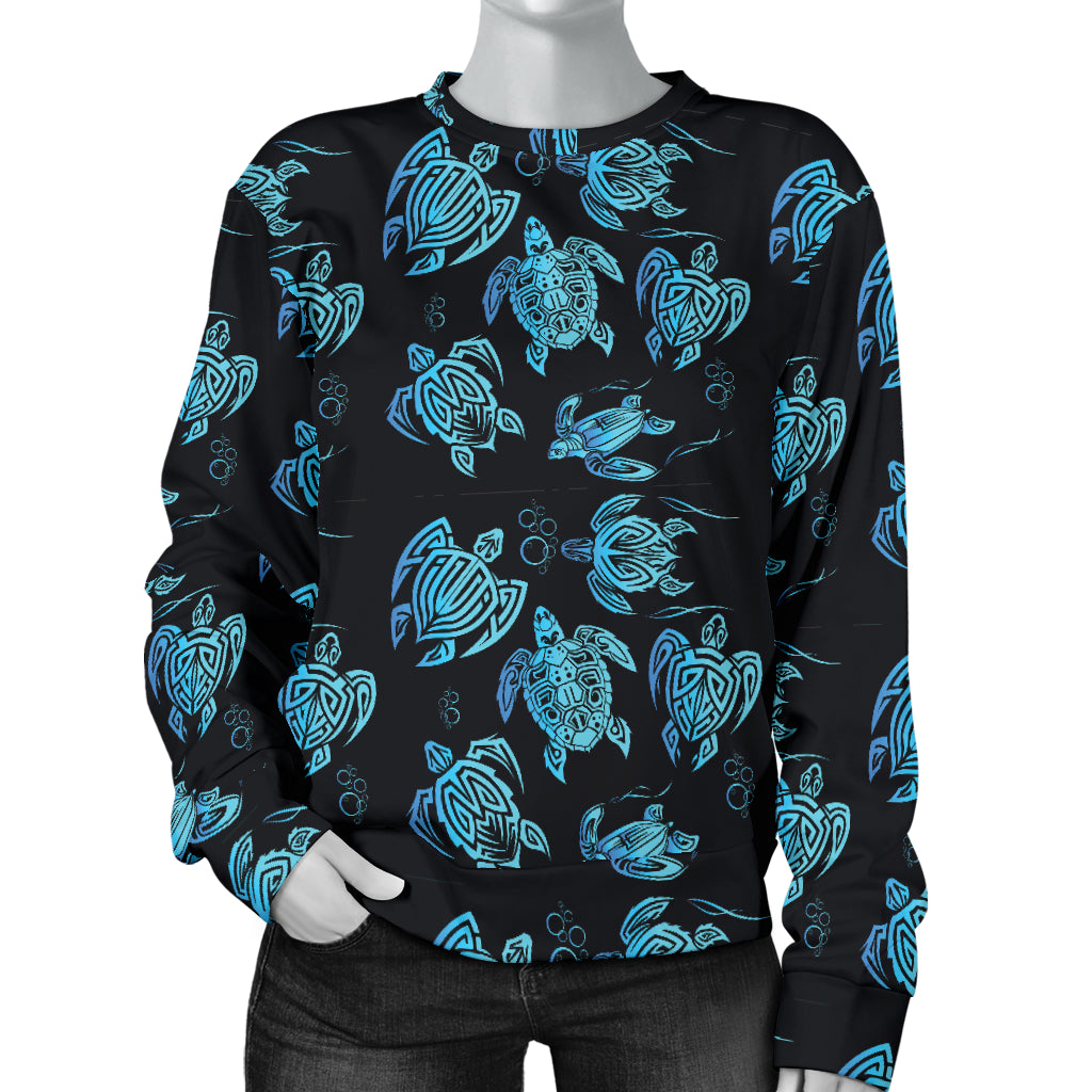 Tribal Turtle Polynesian Themed Design Women Long Sleeve Sweatshirt