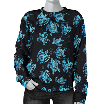 Tribal Turtle Polynesian Themed Design Women Long Sleeve Sweatshirt