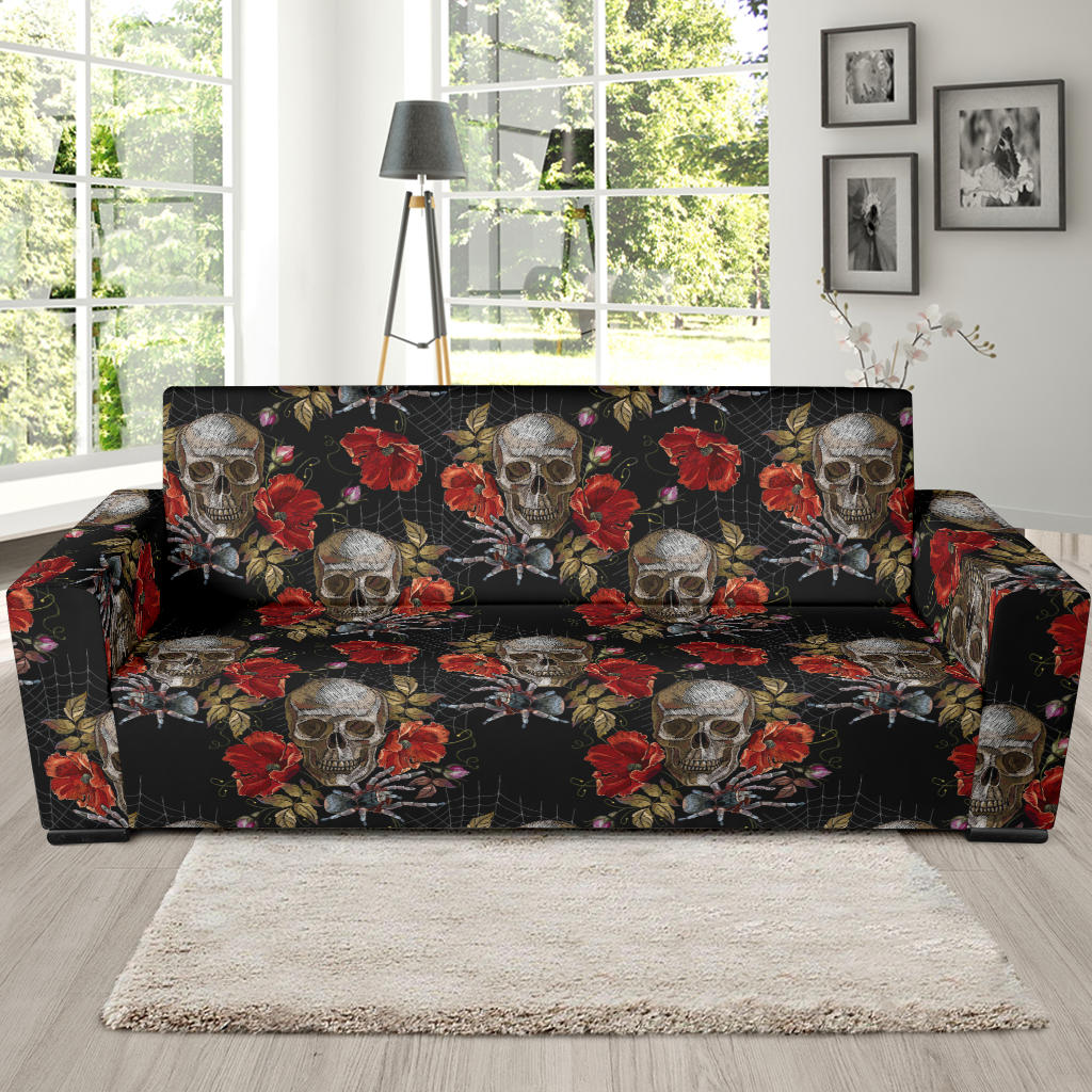 Spider Web Skull Rose Print Design LKS305 Sofa Slipcover