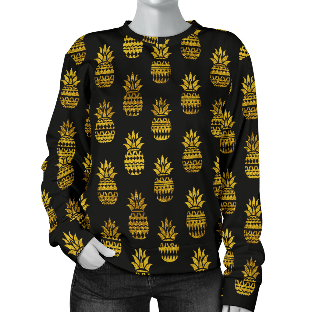 Pineapple Gold Tribal Style Print Women Long Sleeve Sweatshirt