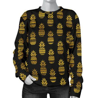 Pineapple Gold Tribal Style Print Women Long Sleeve Sweatshirt