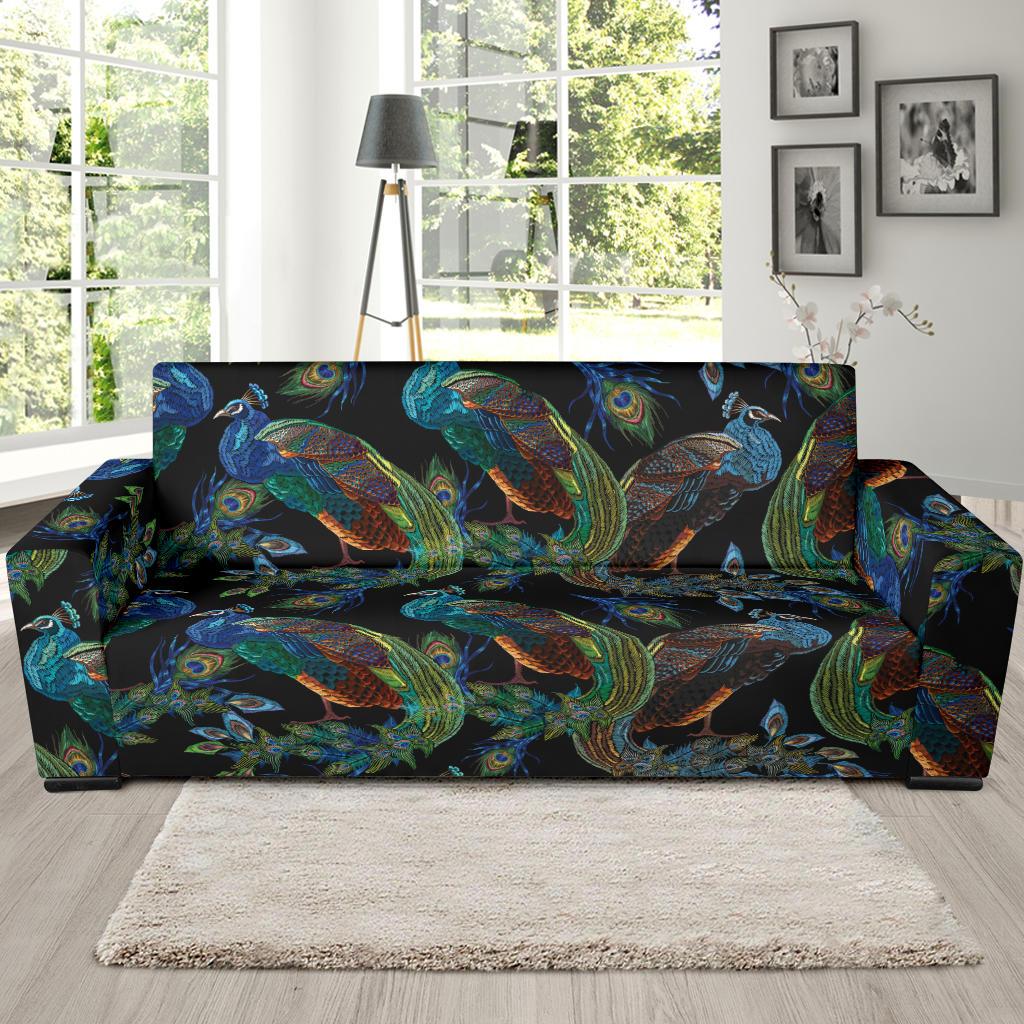 Peacock Pattern Print Design A04 Sofa Slipcover