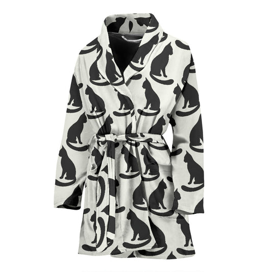 Black Cat Pattern Print Design 02 Women Bathrobe