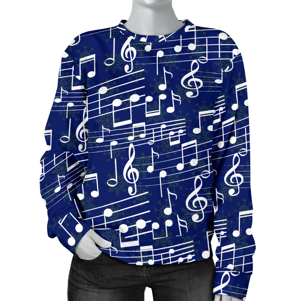 Music Note Blue Themed Print Women Long Sleeve Sweatshirt