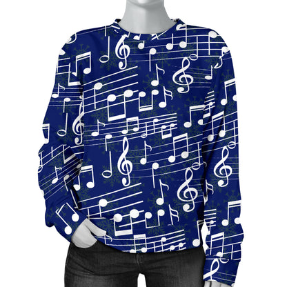Music Note Blue Themed Print Women Long Sleeve Sweatshirt