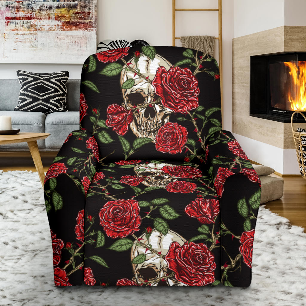 Skull And Roses Print Design LKS303 Recliner Slipcover with Pocket
