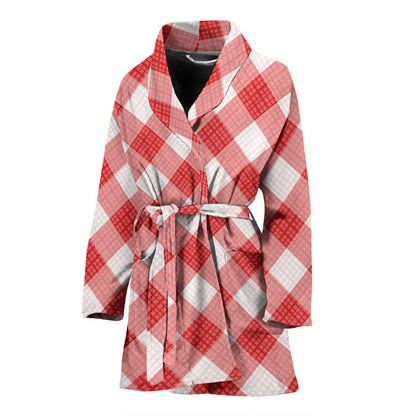 Gingham Red Pattern Print Design 01 Women Bathrobe