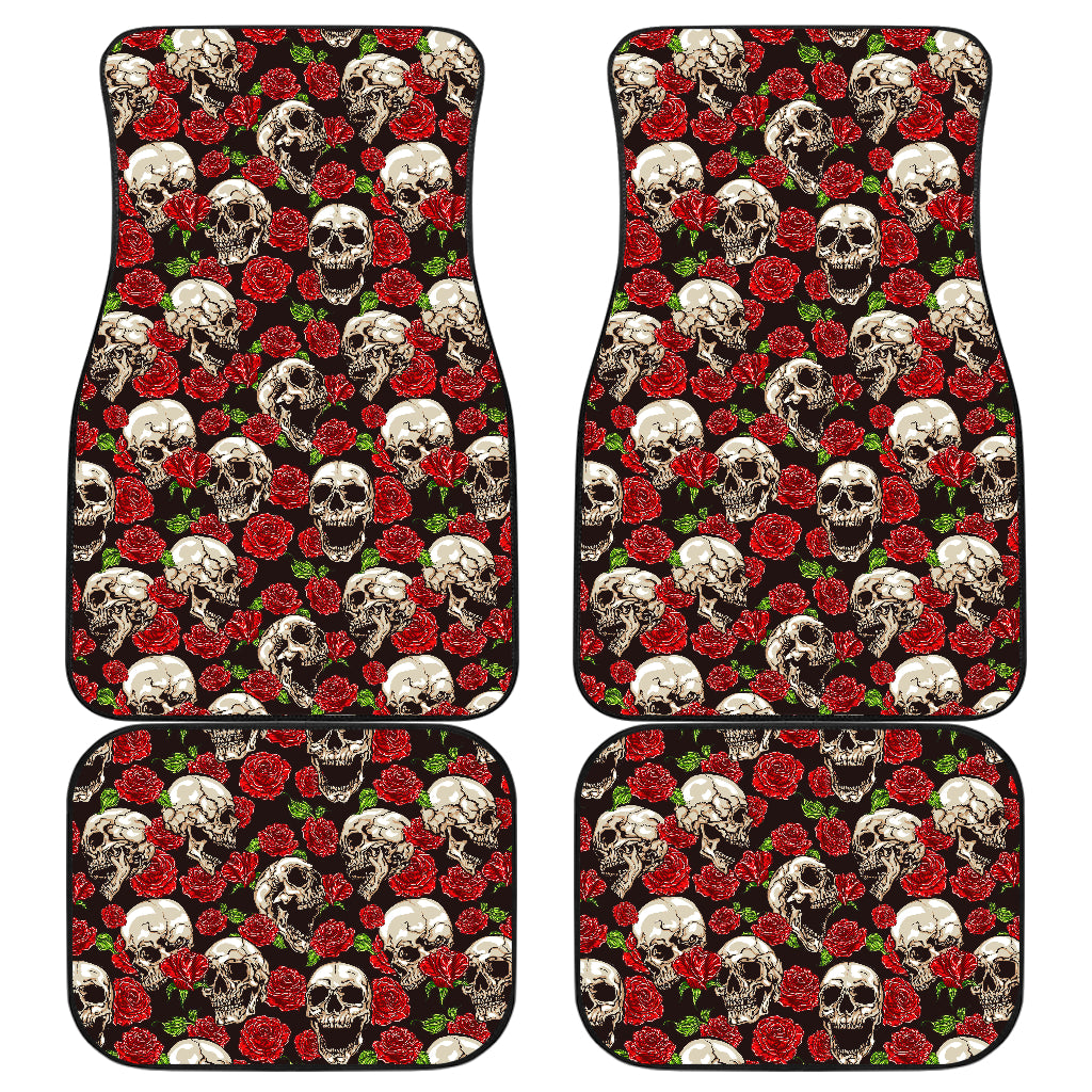 Skull Roses Design Themed Print Car Floor Mats Front Back