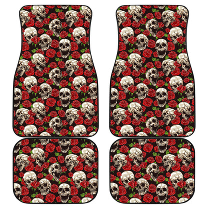 Skull Roses Design Themed Print Car Floor Mats Front Back