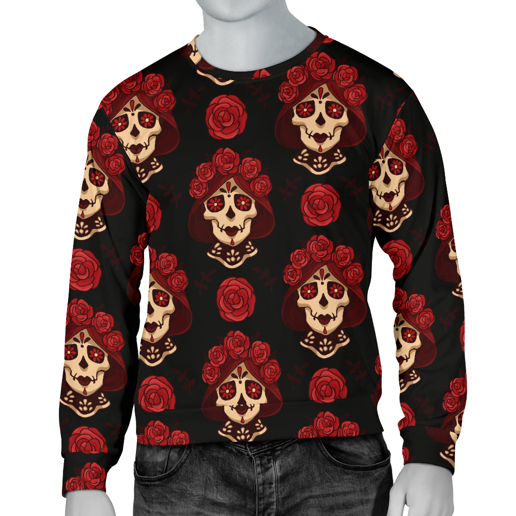 Day of the Dead Skull Girl Pattern Men Long Sleeve Sweatshirt