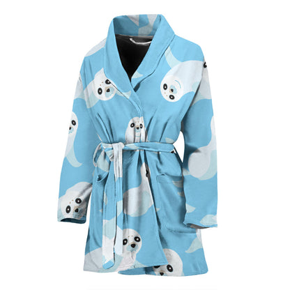 Sea Lion Cute Pattern Print Design 03 Women Bathrobe