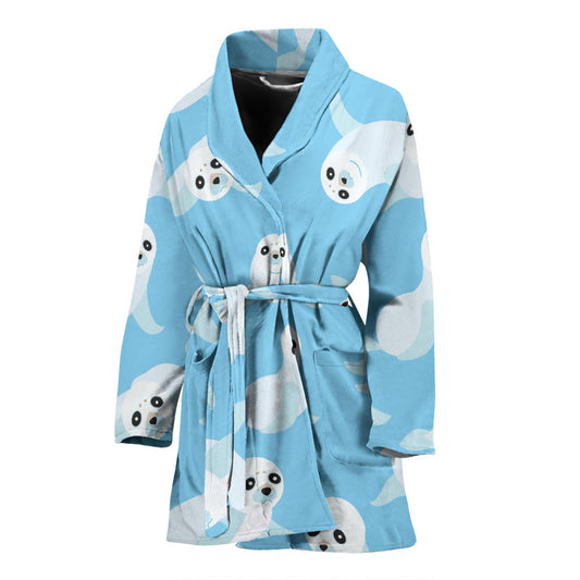 Sea Lion Cute Pattern Print Design 03 Women Bathrobe