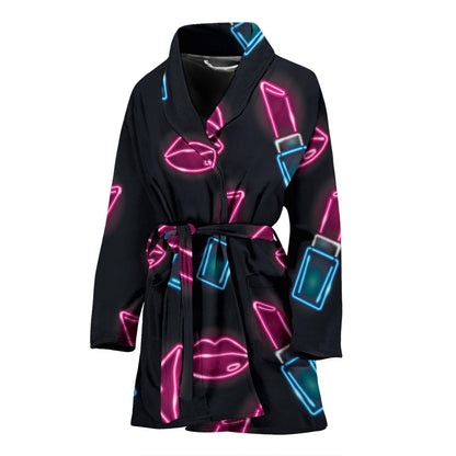 Lipstick Color Neon Pattern Print Design 03 Women Bathrobe