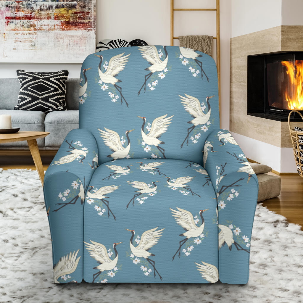 Crane Pattern Print Design 05 Recliner Slipcover with Pocket