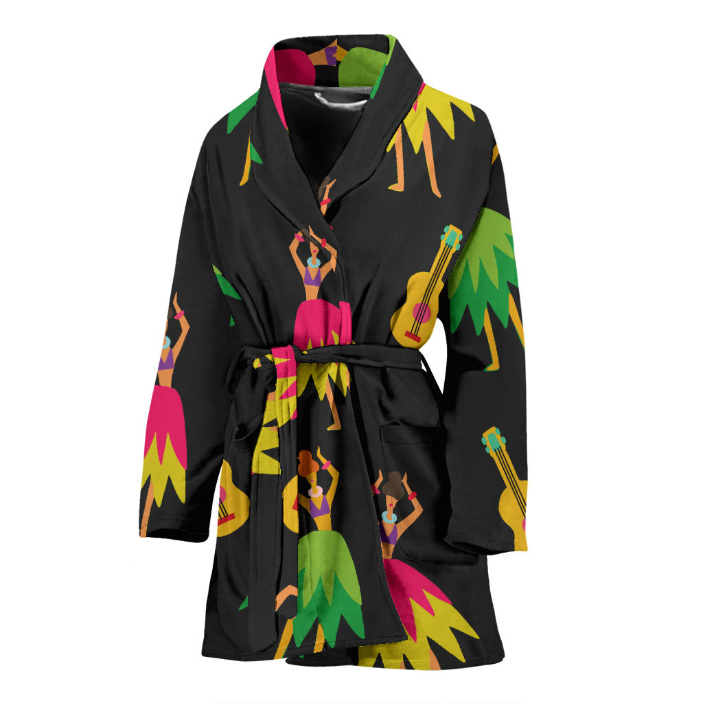 Hula Dancers Hawaiian Girl Pattern Print Design 03 Women Bathrobe