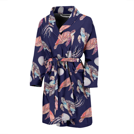 Sea Turtle With Jelly Fish Print Design LKS301 Men Bathrobe