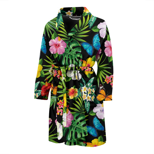 Hibiscus With Butterfly Print Design LKS305 Men Bathrobe