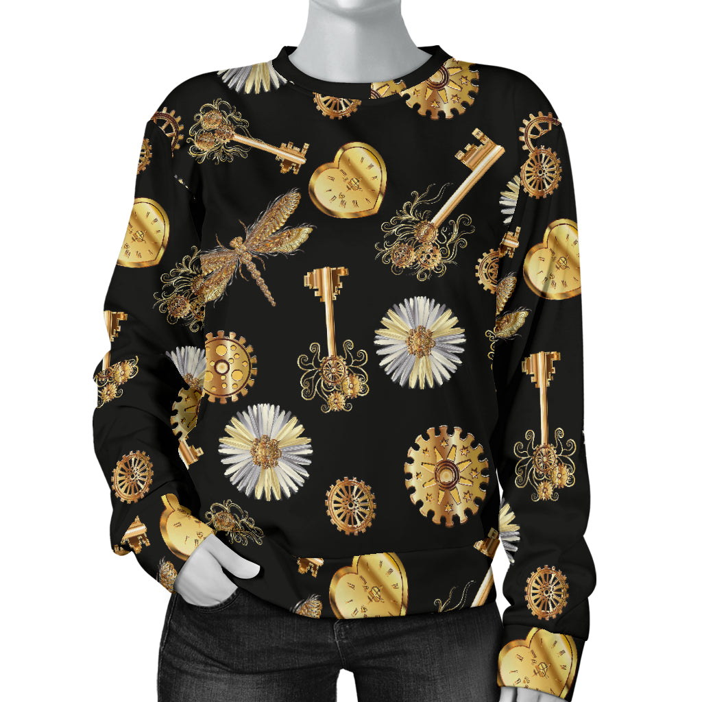 Steampunk Dragonfly Design Themed Print Women Long Sleeve Sweatshirt