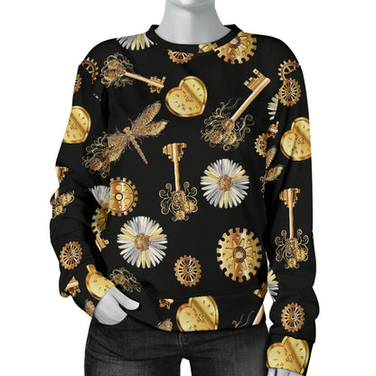 Steampunk Dragonfly Design Themed Print Women Long Sleeve Sweatshirt
