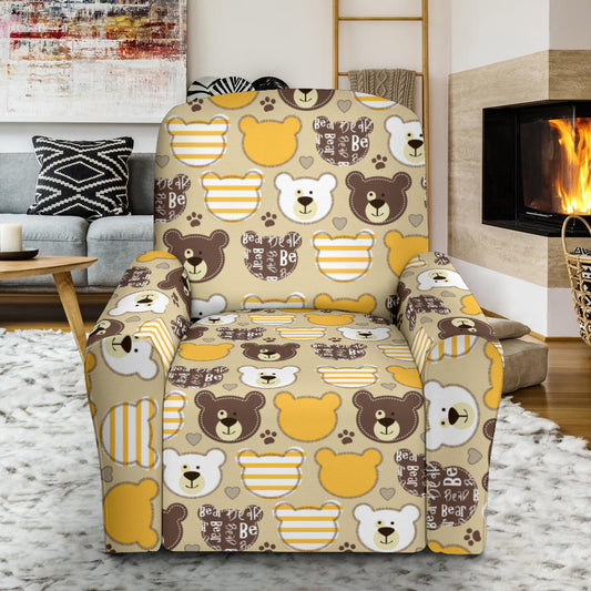 Bear PatchworkPattern Print Design 01 Recliner Slipcover with Pocket