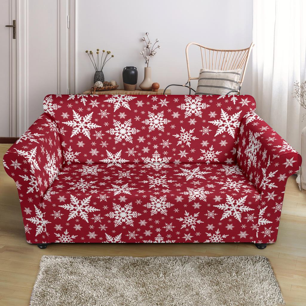 Snowflake Red Print Design LKS302 Loveseat Couch Slipcover