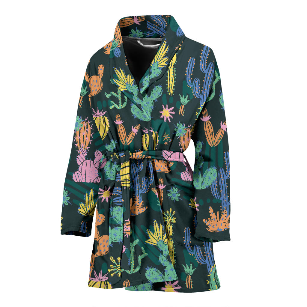 Cactus Pattern Print Design 05 Women Bathrobe