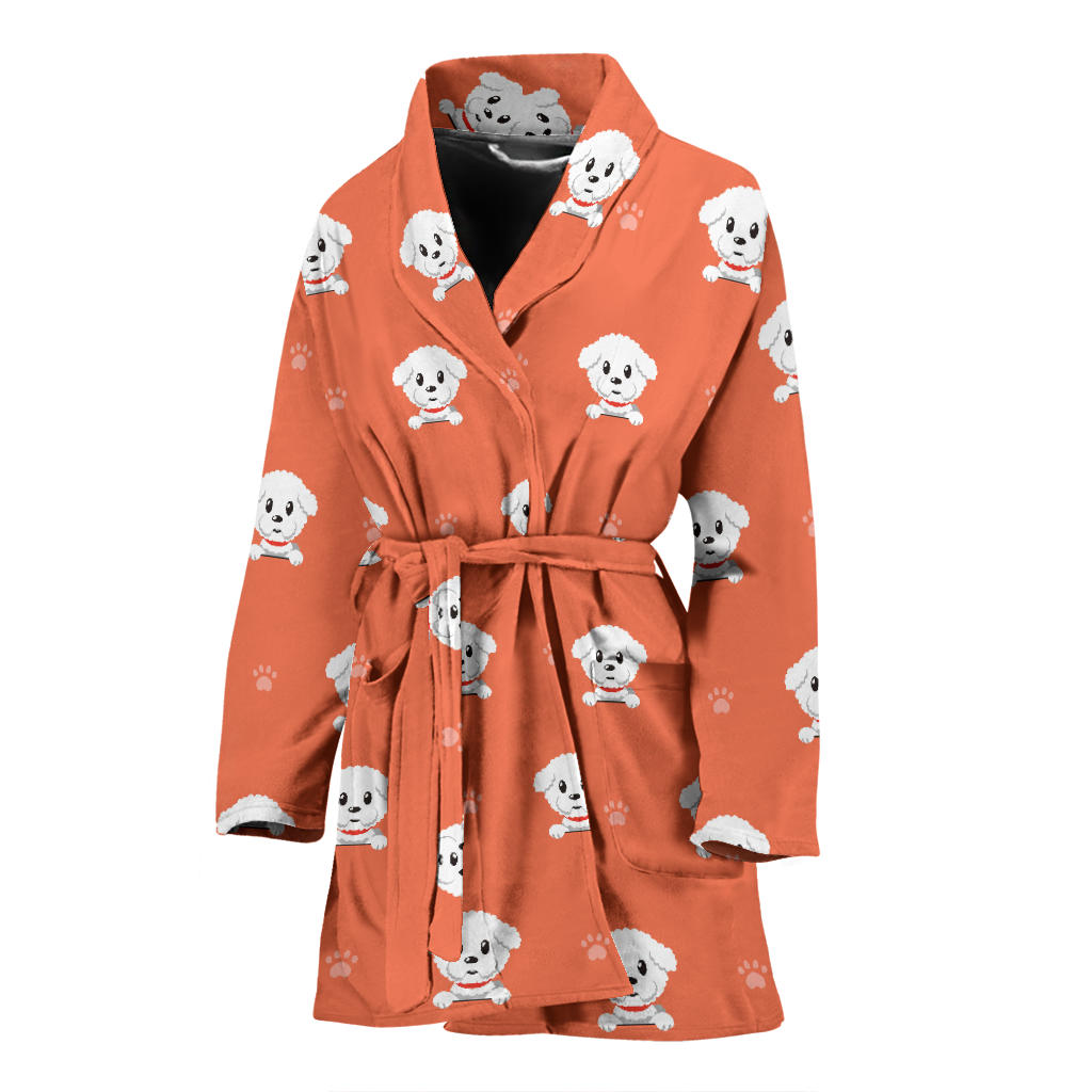 Bichons Frise Pattern Print Design 02 Women Bathrobe
