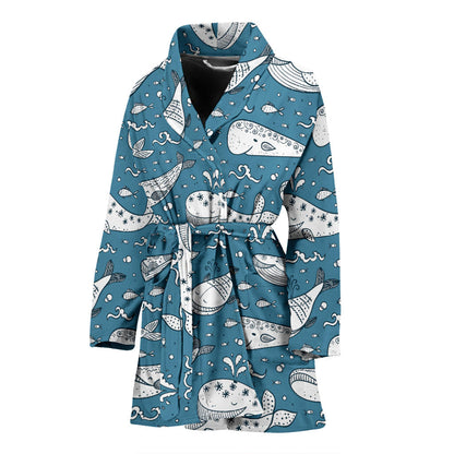 Humpback Whale Pattern Print Design 03 Women Bathrobe