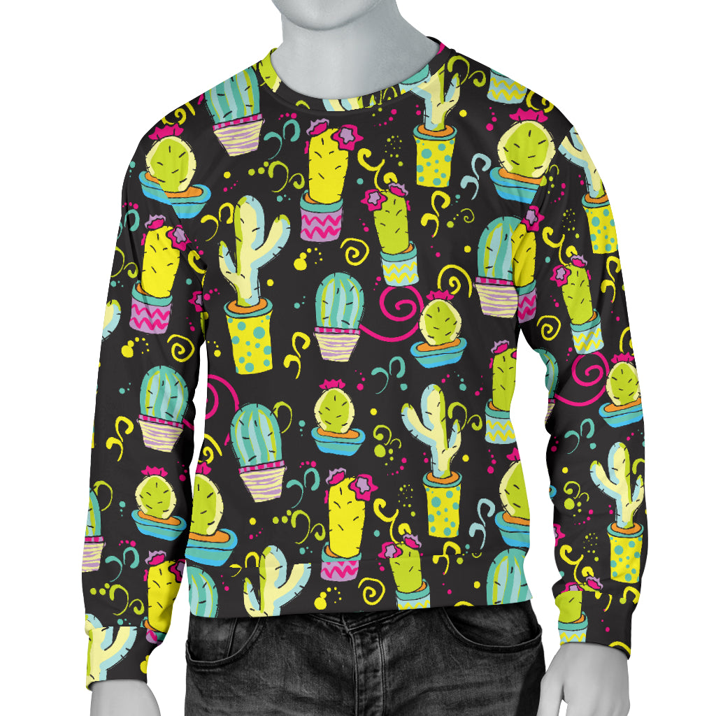 Cactus Neon Style Print Pattern Men Long Sleeve Sweatshirt