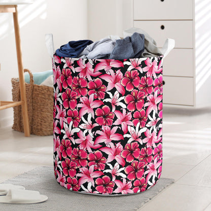 Flower Hawaiian Pink Red Hibiscus Print Laundry Basket