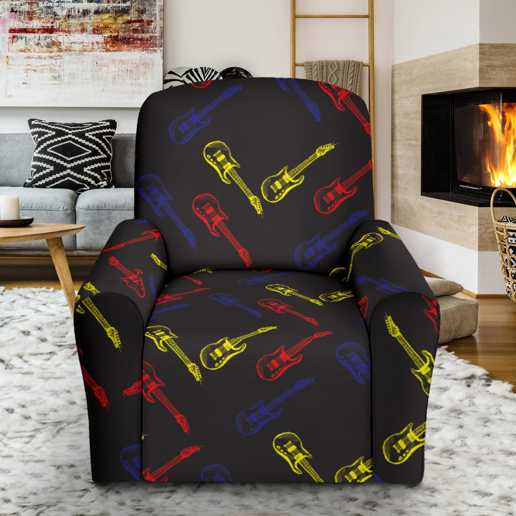 Electric Guitar Pattern Print Design 03 Recliner Slipcover with Pocket