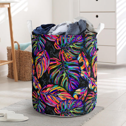 Neon Color Tropical Palm Leaves Laundry Basket