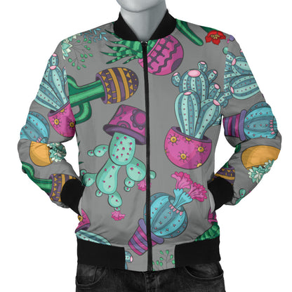 Cactus Colorful Print Pattern Men Bomber Jacket