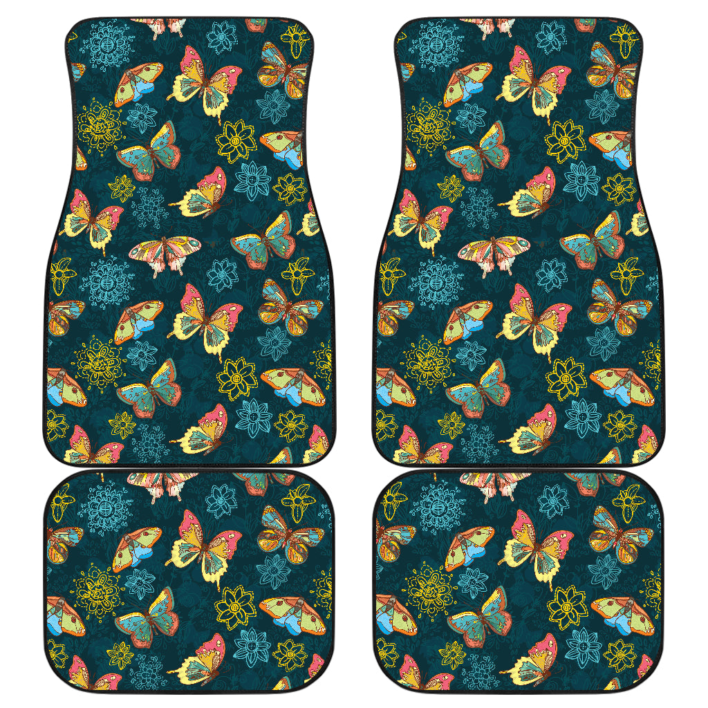Butterfly Hand Draw Print Pattern Car Floor Mats Front Back
