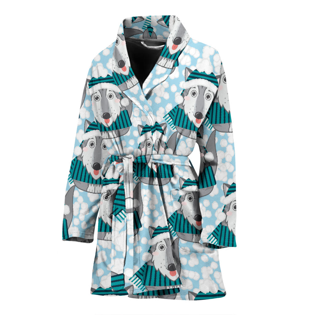 Alaskan Malamute Pattern Print Design 01 Women Bathrobe