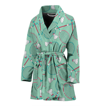 Badminton Pattern Print Design 05 Women Bathrobe