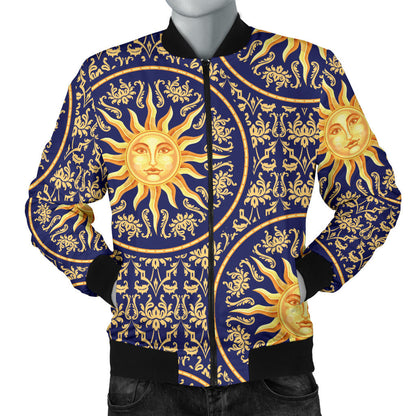 Celestial Gold Sun Face Men Bomber Jacket
