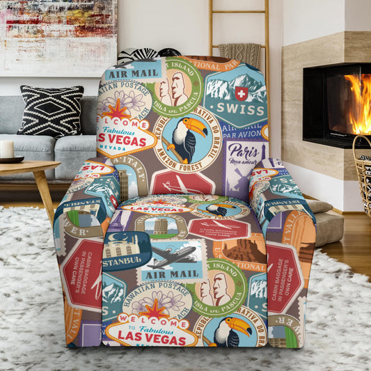 Travel Stamp Print Design LKS301 Recliner Slipcover with Pocket