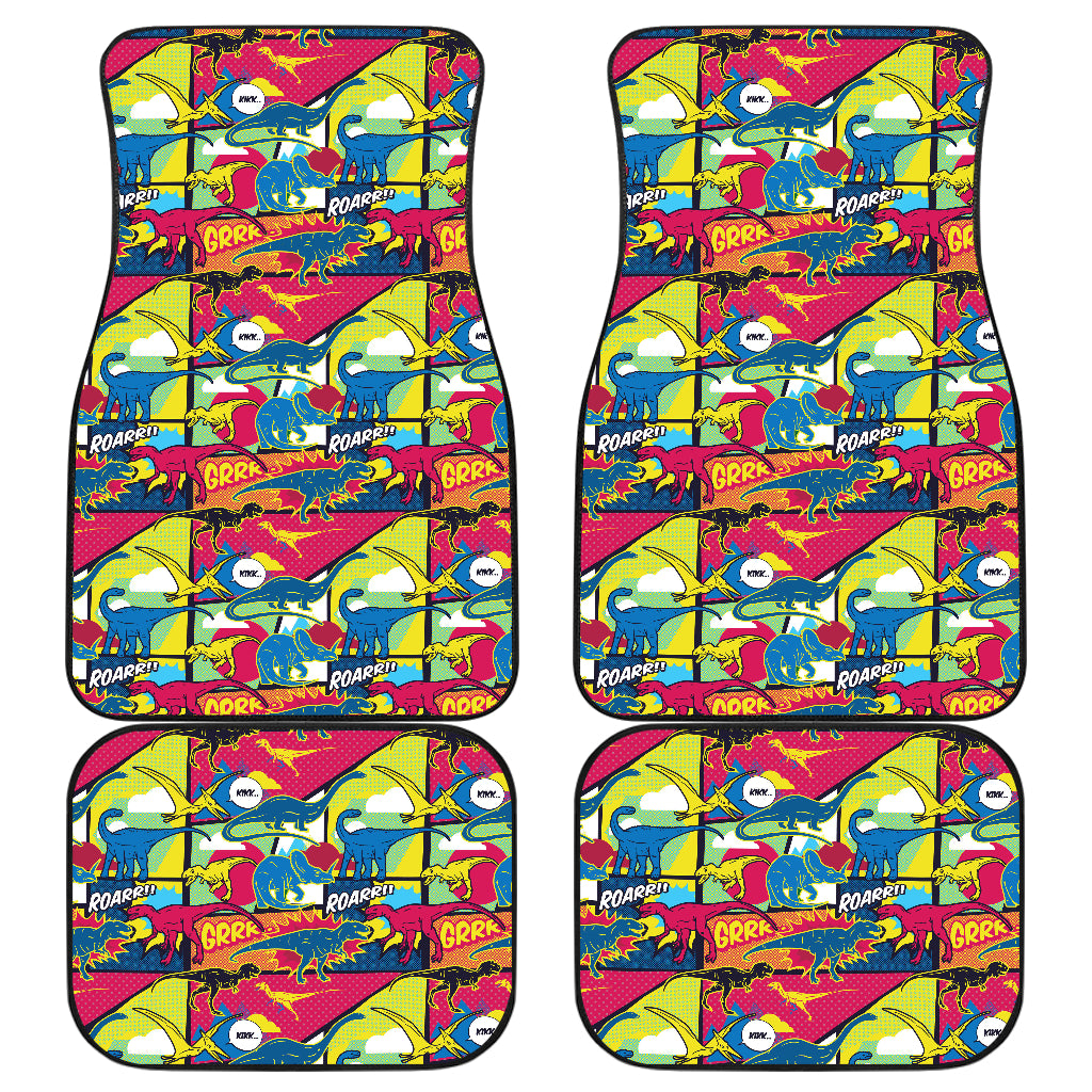 Dinosaur Comic Pop Art Style Car Floor Mats Front Back