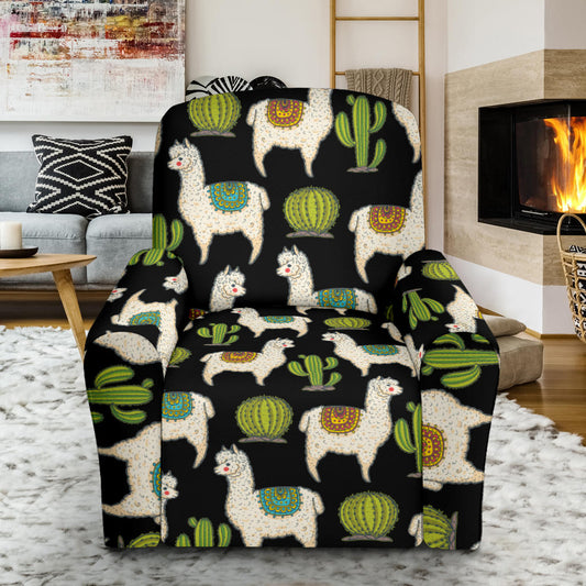 Alpaca Cactus Pattern Print Design 07 Recliner Slipcover with Pocket