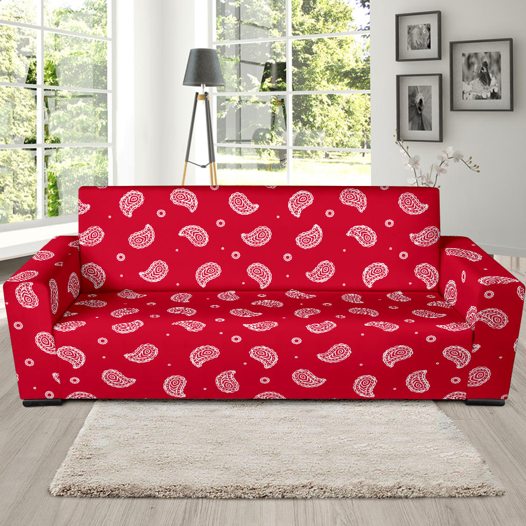 Bandana Red Paisley Print Design LKS305 Sofa Slipcover