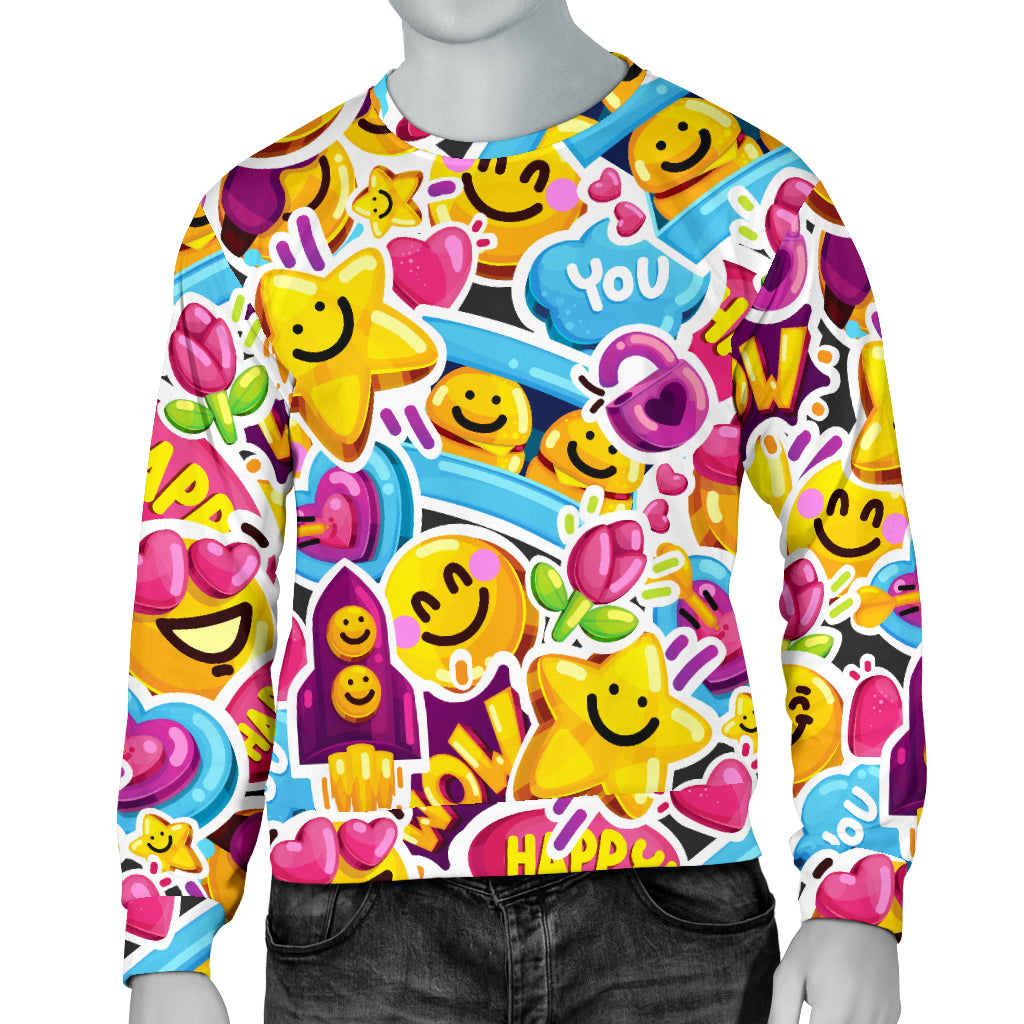 Emoji Sticker Print Pattern Men Long Sleeve Sweatshirt