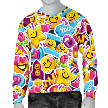 Emoji Sticker Print Pattern Men Long Sleeve Sweatshirt