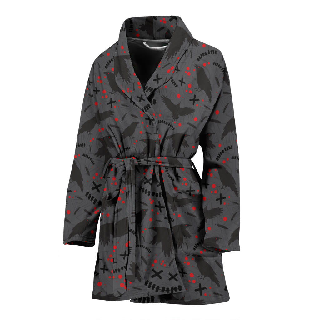 Crow Pattern Print Design 02 Women Bathrobe